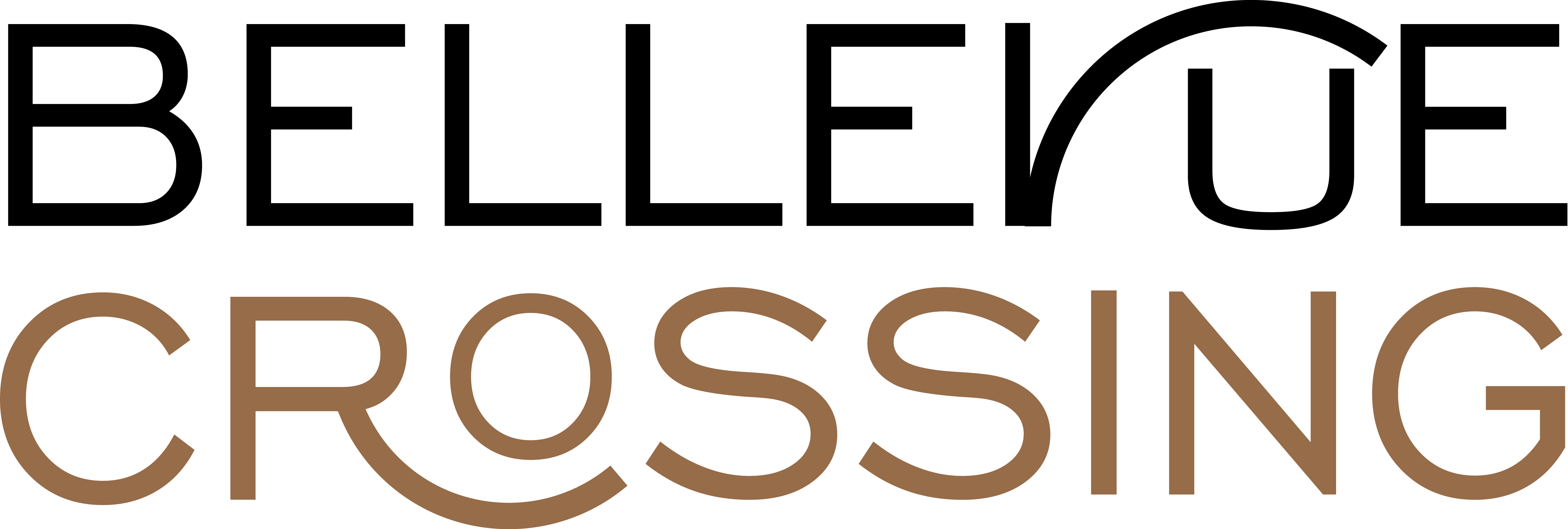 The image shows the words "Bellevue Crossing" in a stylized font.